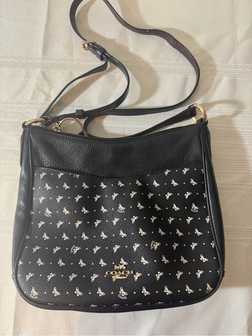 Coach Black Crossbody with White butterfly Print and Gold Hardware